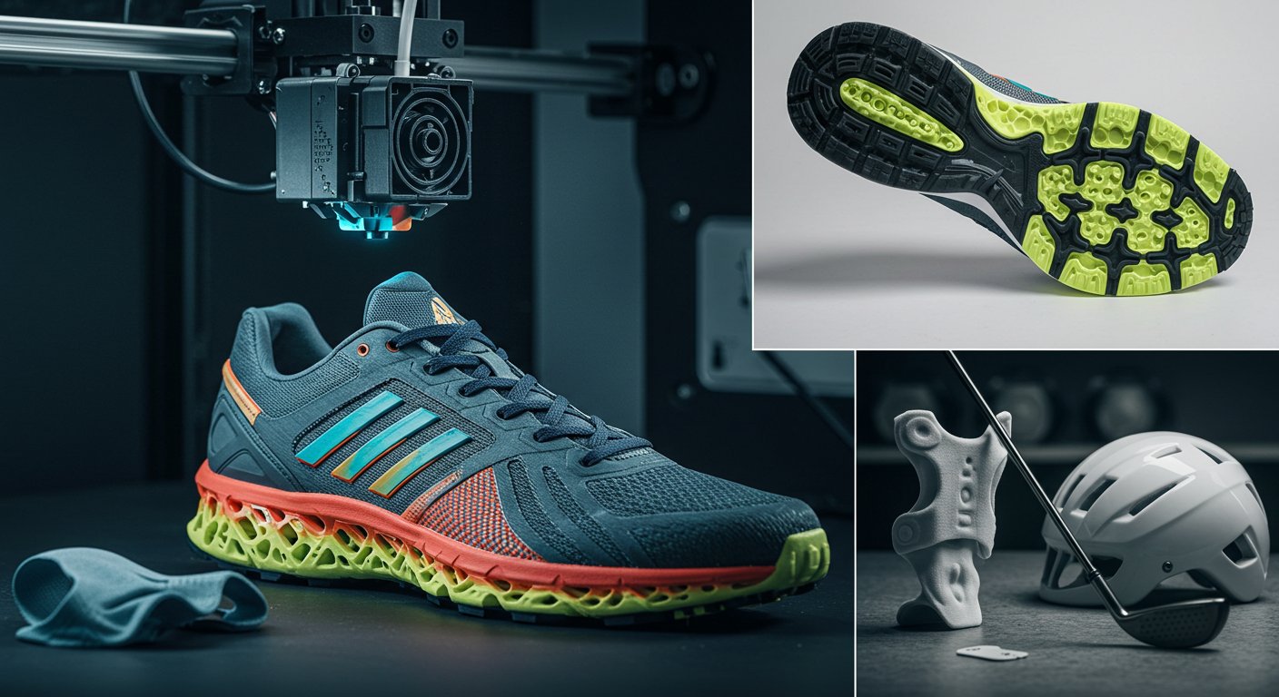 (реалистичная фотография) (Не используй текст и буквы на изображении) : 3d печать, Как 3D-печать меняет спорт