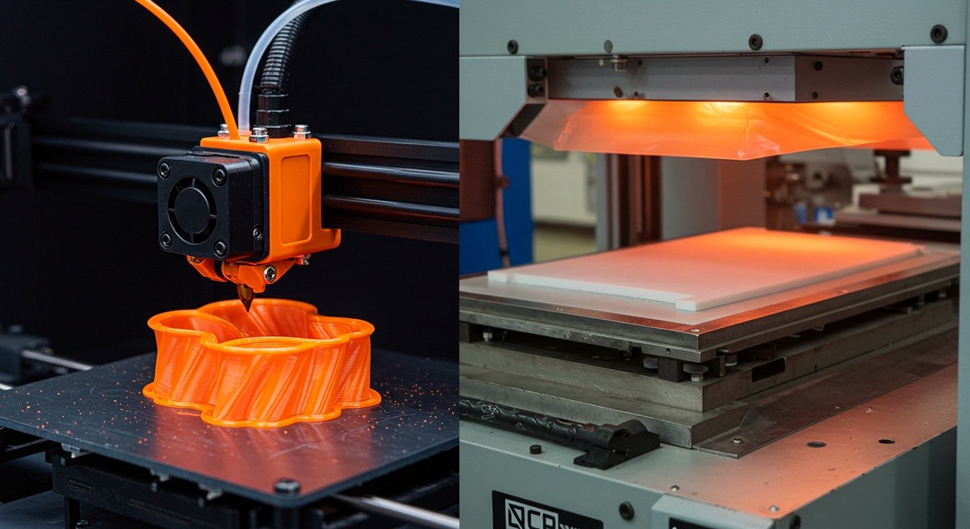 (реалистичная фотография) (Не используй текст и буквы на изображении) : 3d печать, Технология создания изделий методом термоформования